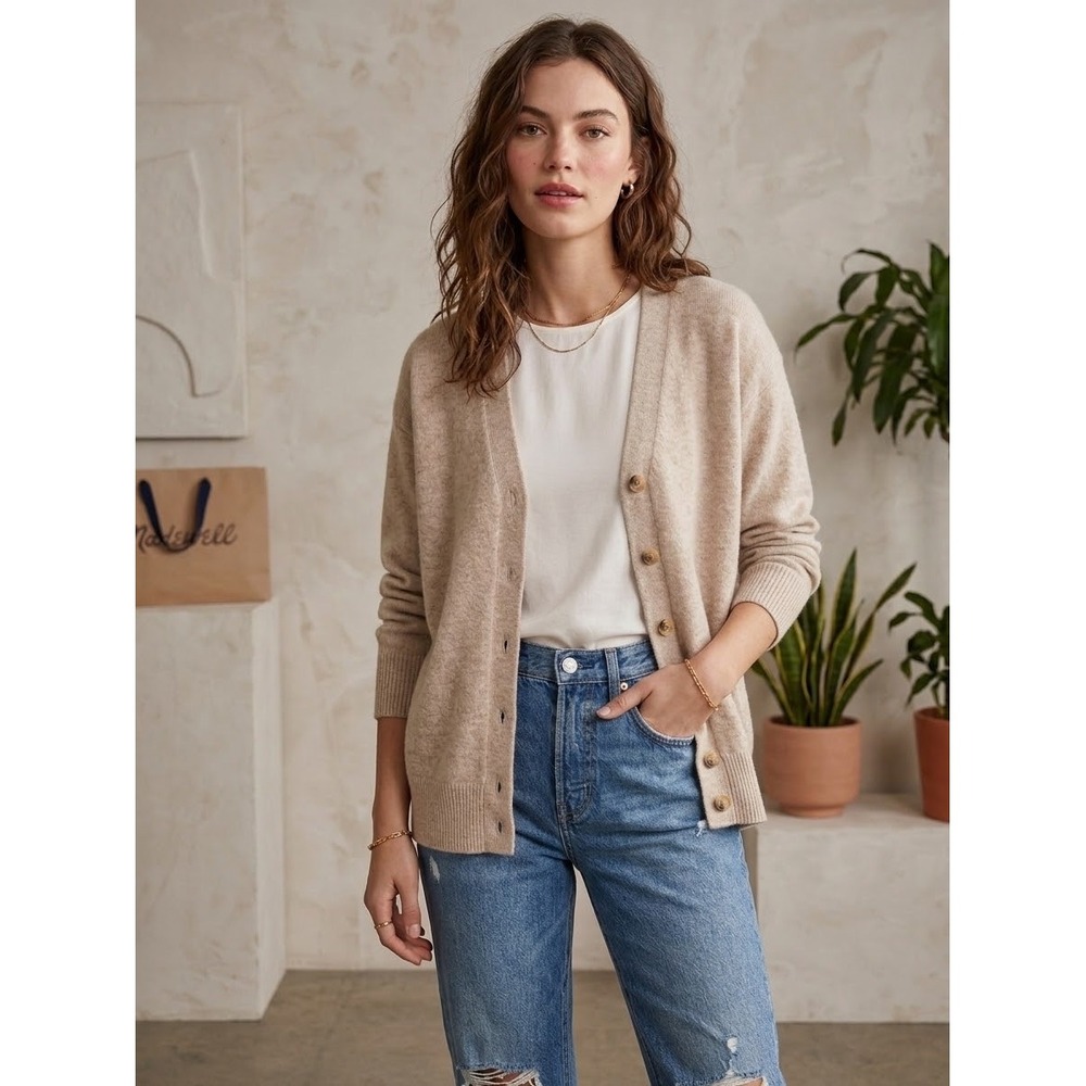 Madewell Merino Wool Blend V-Neck Cardigan Sweater Beige NM610 Womens XS